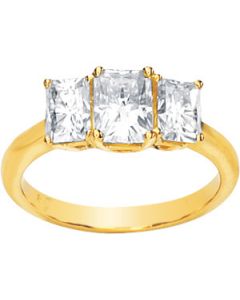 Created Moissanite Three Stone Anniversary Band 14K White Gold 07.00 X 05.00 Mm