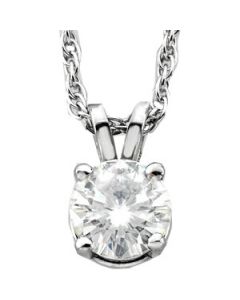 Created Moissanite Solitaire Necklace 14K White Gold 08.00 Mm = 2 Ct