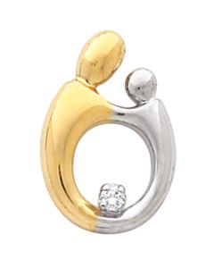 Two Tone Lg Mother And Child Diamond Pend. 14K Yellow/White Gold 