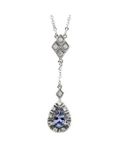 Genuine Tanzanite & Diamond Necklace 14K White Gold 06.00 X 04.00 Mm/ 1/6 Ct Tw;P;Genuine Tanzanite & Diamond Necklace