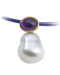 South Sea Cultured Pearl & Genuine Amethyst Pendant 14K Yellow Gold 07.00X05.00 Mm/11.00 Mm Fine C