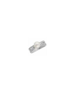 14kt White Freshwater Cultured Pearl & 1/5 CTW Diamond Ring