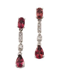 Genuine Pink Tourmaline And Diamond Earring 14K White Gold Pair .07 Ct Tw