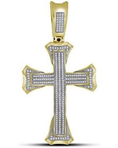 10kt Yellow Gold Mens Diamond Flared Christian Cross Charm Pendant 5/8 Cttw 
