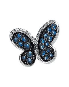 14Kw/Black Rhodium Plated Genuine Blue Sapphire And Diamond Brooch 14K White Gold 1/10Cttw 14Kw/Black Rhodium Plated Gen Blue Sapphire And Dia Brooch