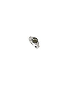 14kt White Black Freshwater Pearl & 1/3 CTW Diamond Ring