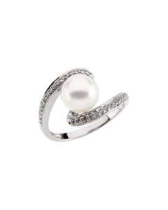 14kt White Freshwater Pearl & 1/6 CTW Diamond Ring