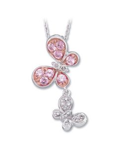 14Kw/Rose Gold Plated Genuine Pink Sapphire And Diamond Necklace 14K White Gold 1/10Cttw 14Kw/Rose Gold Plated Gen Pink Sapphire And Dia Necklace