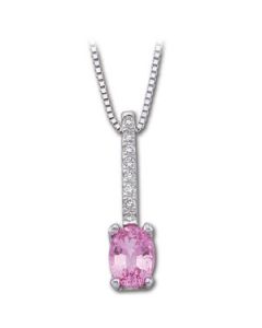Genuine Pink Sapphire And Diamond Necklace 14K White Gold 07.00 X 05.00 Mm/.08 Ct Tw