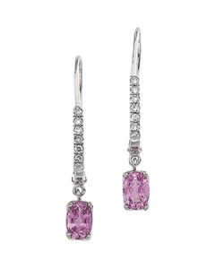 Genuine Pink Sapphire And Diamond Earring 14K White Gold Pair 06.00 X 04.00Mm/ 1/6 Ct Tw