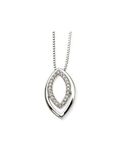 Diamond Pendant On 16 Inch Box Chain 14K White Gold 1/10 Ct Tw