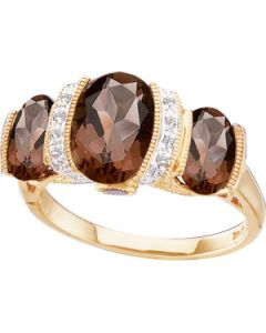 Genuine Smoky Quartz And Diamond Ring 14K Yellow Gold 1/8Cttw Genuine Smoky Quartz Ring