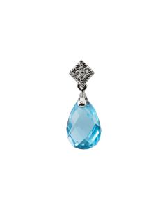 14kt Whtite Swiss Blue Topaz & .04 CTW Diamond Pendant