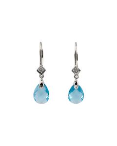 14kt White Swiss Blue Topaz & .025 CTW Diamond Earrings