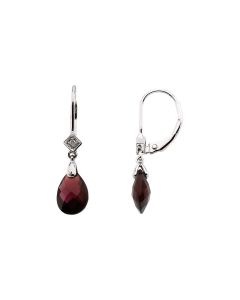 14kt White 10x7mm Briolette Brazilian Garnet & .025 CTW Diamond Earrings