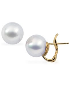 South Sea Cultured Pearl Earrings W/Omega Back 18K Yellow Gold 