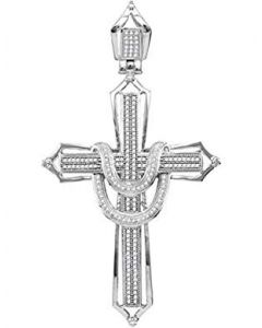10kt White Gold Mens Diamond Adorned Christian Cross Charm Pendant 1/2 Cttw 