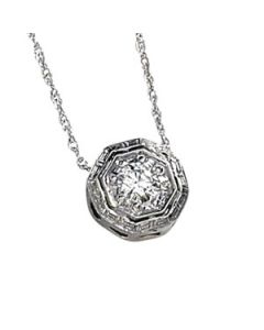 Created Moissanite Pendant Necklace 14K White Gold 03.50Mm=1/6Ct
