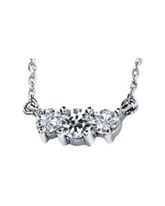 Created Moissanite Three Stone Necklace On 18 Diamond Cut Cable Chain 14K White Gold 1/2 Cttw