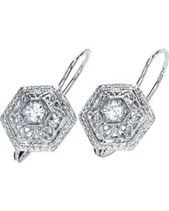 Created Moissanite Filigree Lever Back Earring 14K White Gold Pair 03.00Mm=1/5Cttw