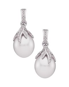 South Sea Cultured Pearl & Diamond Earring 18K Palladium White Gold Pair 1/2 Ct Tw/12.00 Mm Oval