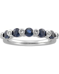 Anniversary Band Genuine Sapphire/Diamond 14K White Gold Size 07.00 .08Dwt Anniversary Band Genuine Sapphire/Diamond