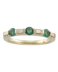 Anniversary Band Genuine Emerald/Diamond 14K Yellow Gold Size 07.00 1/6 Ctdw Anniversary Band Genuine Emerald/Diamond