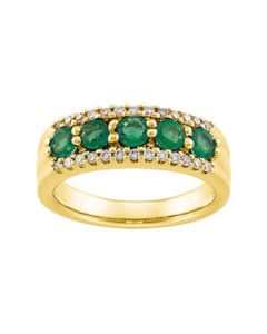 Anniversary Band Genuine Emerald/Diamond 14K Yellow Gold Size 07.00 1/4 Ctdw Anniversary Band Genuine Emerald/Diamond