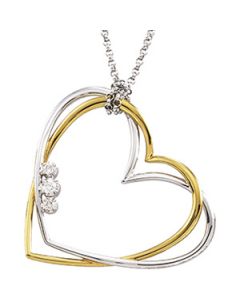 Two Tone Diamond Heart Necklace Rhodium Plated 14K White/Yellow Gold .07 Cttw Two Tone Diamond Heart Necklace Rhodium Plated