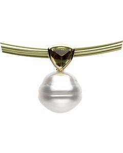 South Sea Cultured Pearl & Genuine Peridot Pendant 14K Yellow Gold 06.00Mm/11.00Mm Circle