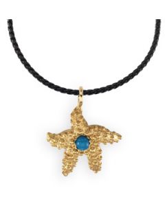 Genuine Turquoise Cabochon Starfish Charm 14K Yellow Gold 