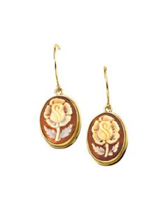 Carnelian Shell Cameo Flower Earrings 14K Yellow Gold Pair 18.50X14.10 Carnelian Shell Cameo Flower Earrings