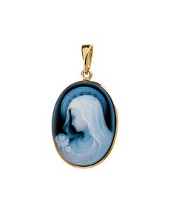 Agate Cameo Madonna Pendant 14K Yellow Gold 21.50X16.25