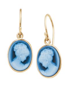 Agate Cameo Earrings 14K Yellow Gold Pair 13.50X11.50
