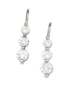 Cubic Zirconia Three Stone Earring 14K White Gold Pair