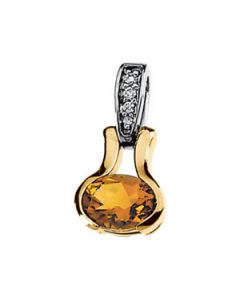 Genuine Citrine And Diamond Pendant 14K Yellow Gold 08.00X06.00Mm/.03Cttw