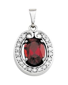 Mozambique Garnet Pendant 14K White Gold 08.00X06.00Mm/1/5Cttw