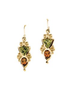 Genuine Peridot And Citrine Earring 14K Yellow Gold Pair