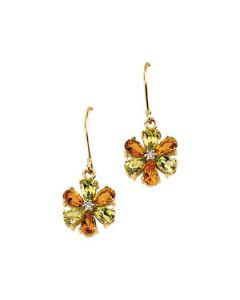 Genuine Peridot/Citrine And Diamond Earring 14K Yellow Gold Pair 05.00X03.00Mm/.04Cttw;P;Genuine Peridot/Citrine And Diamond Earring