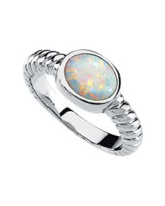 Genuine Opal Ring 14K White Gold 09.00X07.00Mm;P;Genuine Opal Ring