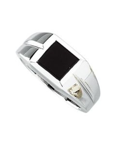 Genuine Onyx Ring 14K White Gold 08.00Mm;P;Genuine Onyx Ring