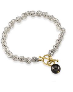 Tahitian Pearl Bracelet Sterling Silver & 14K Yellow Gold 10.00 Mm Circle Oval