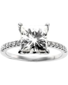 Created Moissanite And Diamond Ring 14K White Gold 08.00 Mm/ 1/6Cttw