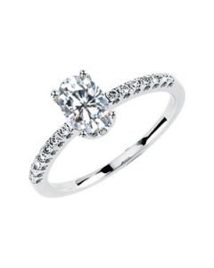 Created Moissanite And Diamond Ring 14K White Gold 07.00X05.00/ 1/6Cttw