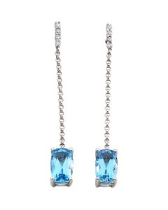 Genuine Swiss Blue Topaz And Diamond Earrings 14K White Gold Pair 08.00 X 05.00 .08 Ct Tw