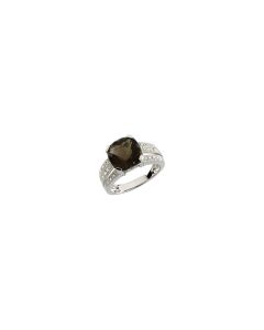 14kt White 1/10 CTW Diamond & 10x10mm Smoky Quartz Ring