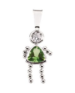 Girl Pendant W/Cz & Trillion Imitation Birthstone 14K White Gold August Girl Pendant With Imitation Birthstone