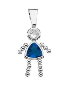 Girl Pendant W/Cz & Trillion Imitation Birhtstone 14K White Gold December Girl Pendant With Imitation Birthstone