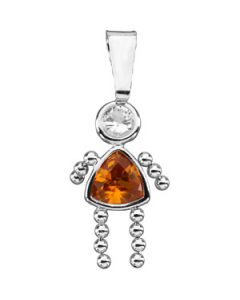 Girl Pendant W/Cz & Trillion Imitation Birthstone 14K White Gold November Girl Pendant With Imitation Birthstone