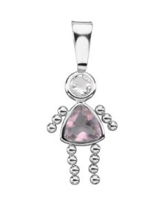Girl Pendant W/Cz & Trillion Imitation Birthstone 14K White Gold October Girl Pendant With Imitation Birthstone